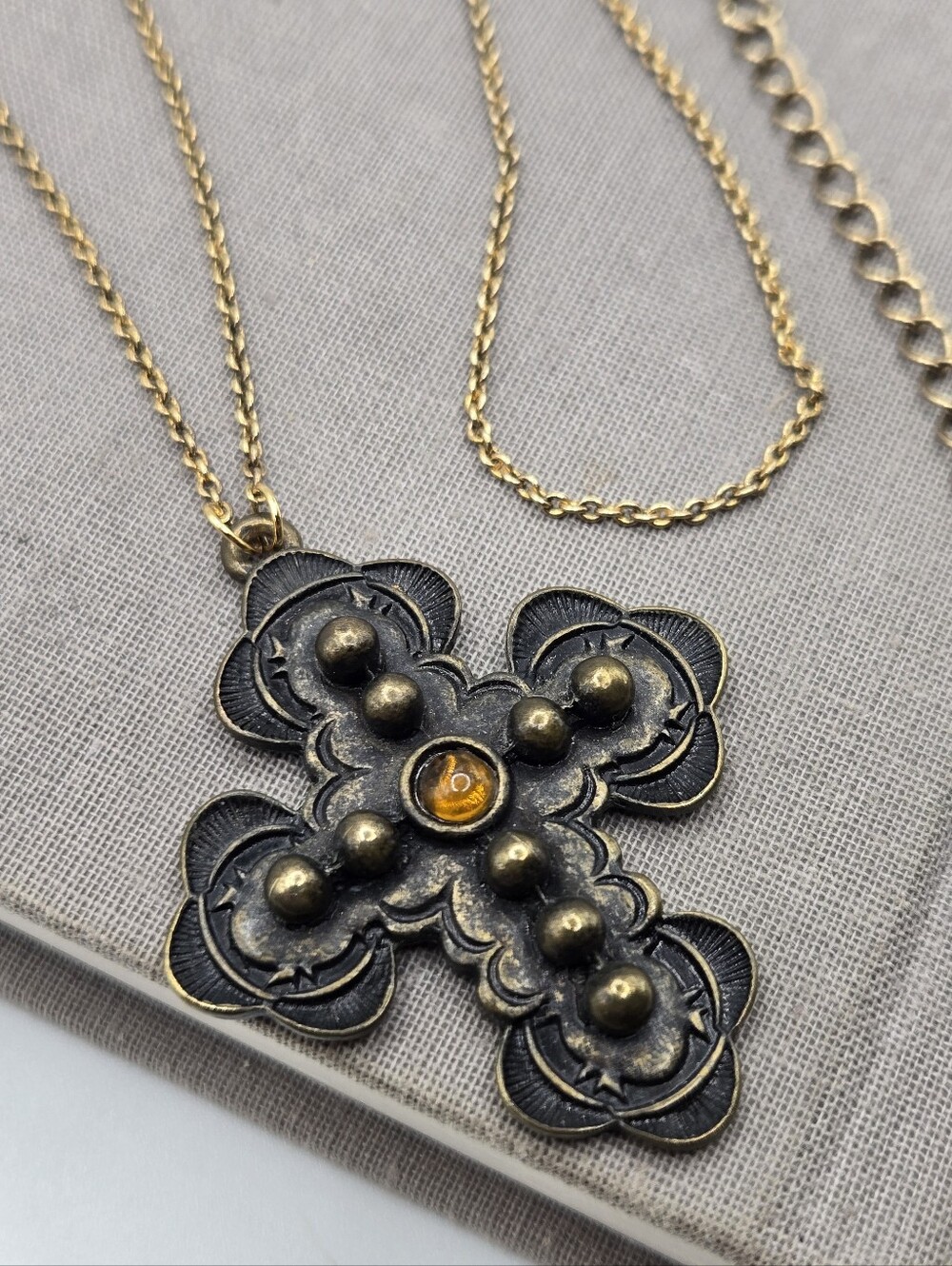 Byzantine Aesthetic Maltese Cross Dainty Chain Gold Tone Necklace VTG 20”